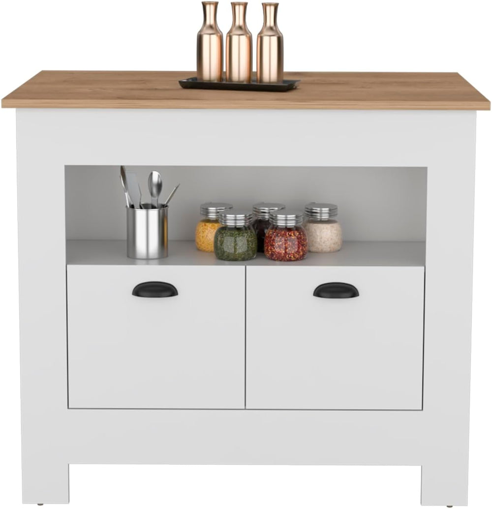 Kitchen Island with 2 Doors and 3 Shelves in White/Macadamia | Kitchen island...
