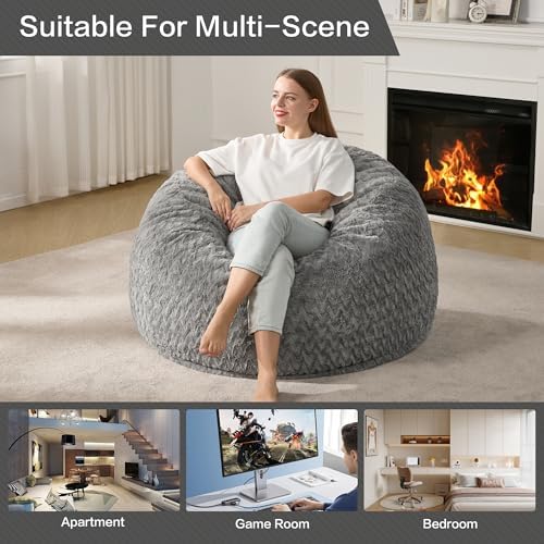 Hobestluk Bean Bag Chair Large Washable Soft Living Room Adult 3Ft Grey | No ...