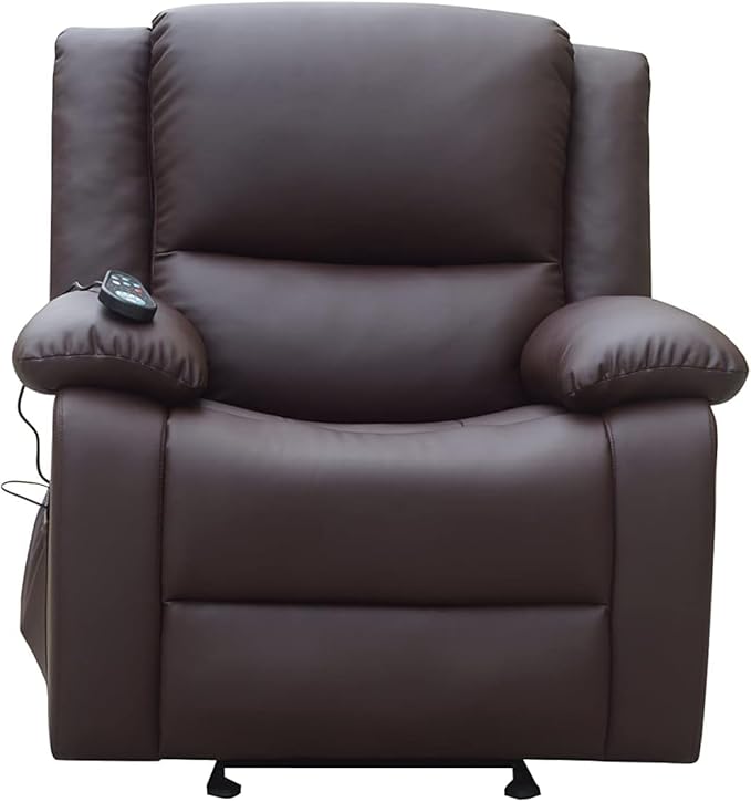 Massage Leather Recliner Chair with Heat and USB Charging Port (Brown)