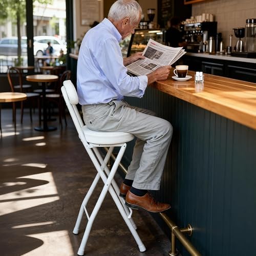 UWEAR Folding Bar Stool with Back,Tall Foldable Stool Seat Padded Portable St...