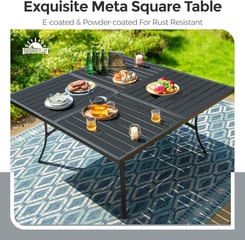 SUNSHINE VALLEY 9pc Patio Dining Set, 57.5" Square Table & 8 Rattan ...