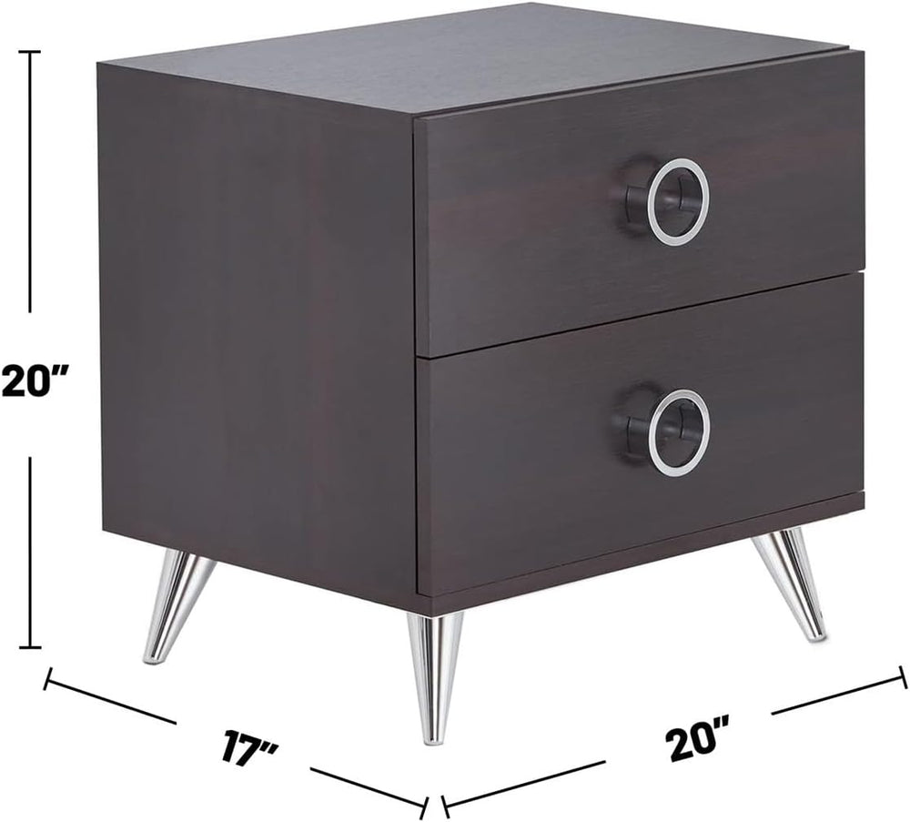 2 Drawers MDF Nightstand with Plastic Legs, Espresso,for Small Spaces