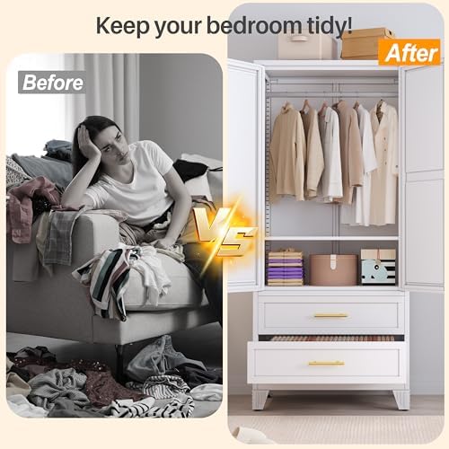 RIETERN Metal Armoire Wardrobe Closet, 71" Tall Bedroom Closet with Mirror