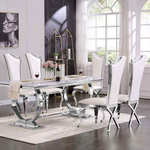 ACEDÉCOR Dining Chairs, White Faux Leather Dining Chairs Set of 6, Gorgeous S...
