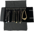 Velet Travel Jewelry Case Roll Bag Organizer for Necklace Bracelet Black Gray Velvet (Black Velvet)