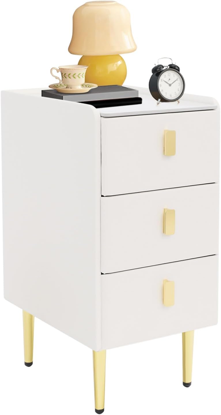 3-Layers Narrow Bedside Table, Space-Saving Living Room End Table with 3 Draw...