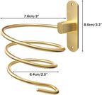 Blow Dryer Holder Wall Mounted Bathroom Hair Dryer Hanger Hair Tool Organizer for Full Size Dryer Swivel Storage Rack with Armrests for Flat Iron Curling Iron Space Saving Design (Gold)