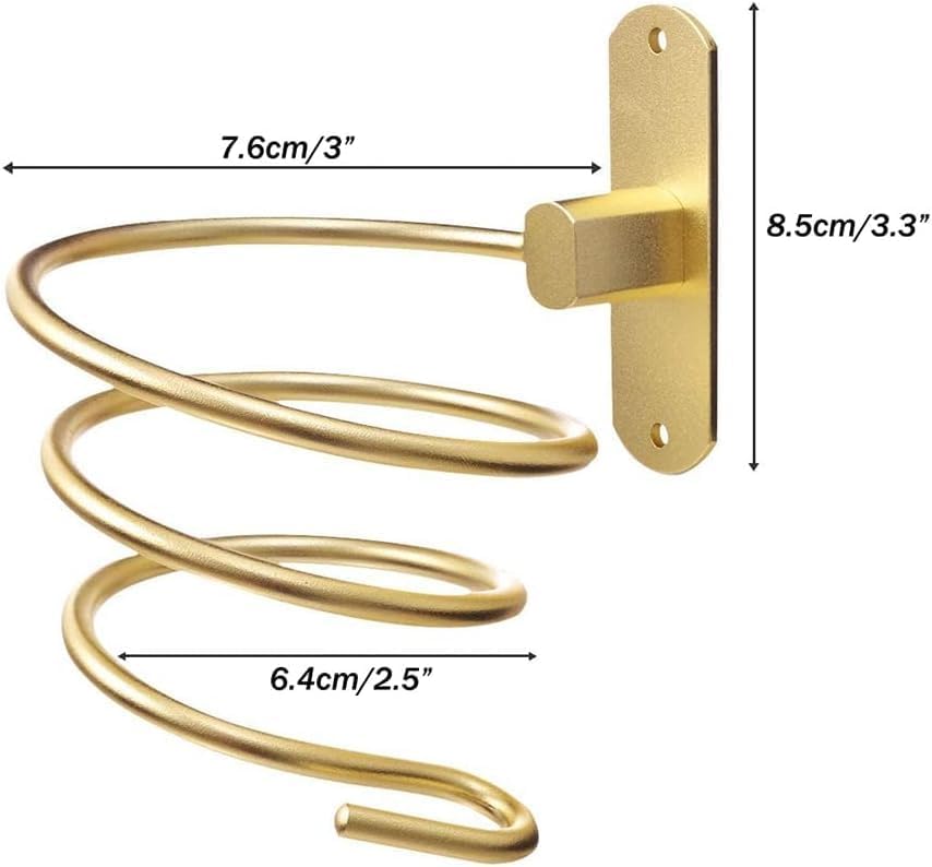 Blow Dryer Holder Wall Mounted Bathroom Hair Dryer Hanger Hair Tool Organizer for Full Size Dryer Swivel Storage Rack with Armrests for Flat Iron Curling Iron Space Saving Design (Gold)
