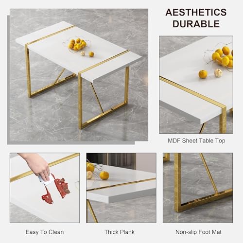 gopop Dining Table Set for 6, Kitchen Table Chairs Set of 6, 55-Inch White | ...