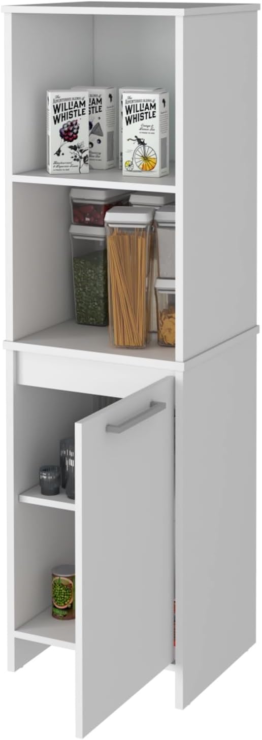 Pantry Cabinet with Single Door Cabinet with 4 Shelves (2 Open+2 Internal), M...