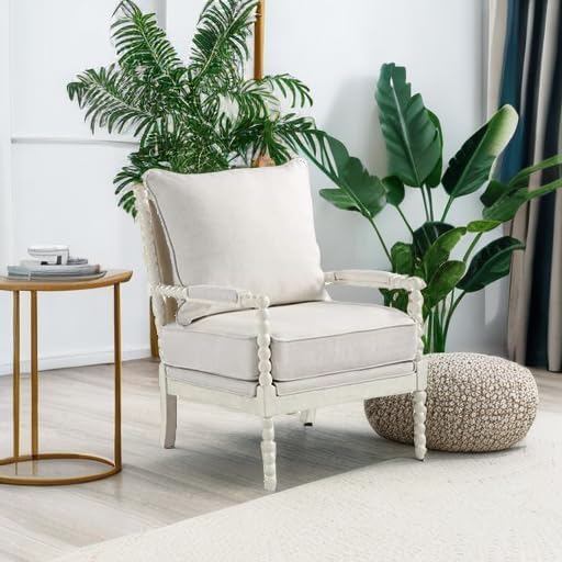 OSP Home Furnishings Kaylee Spindle Accent Chair with Antique White Wood Fram...