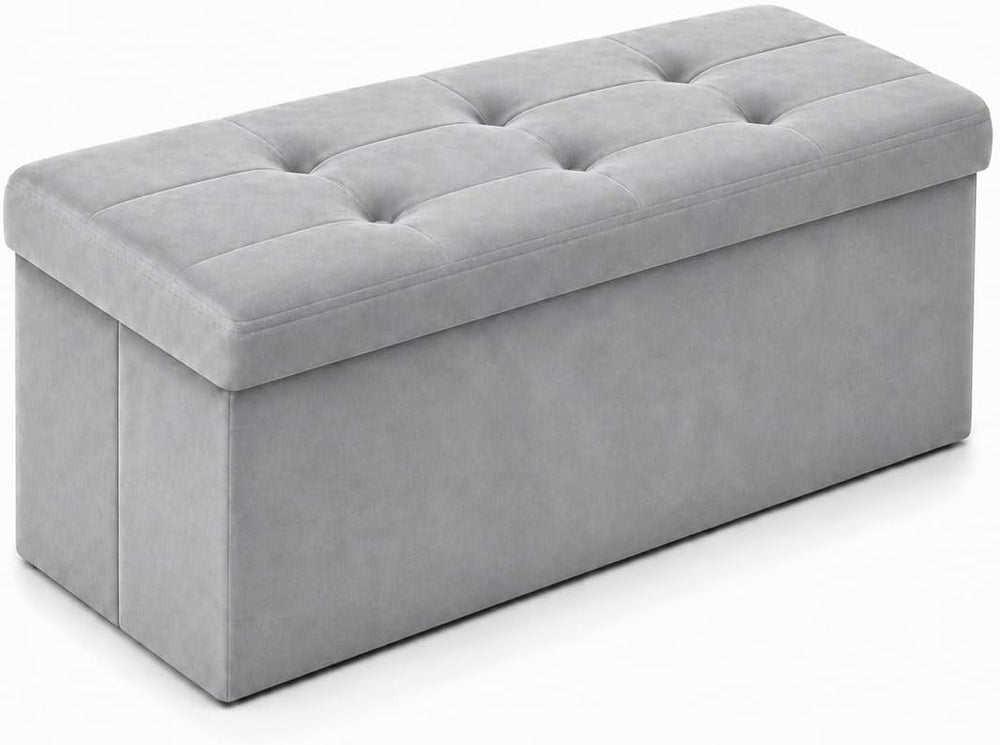 ALASDO 30 Inch Folding Storage Ottoman Bench with Hidden Storage, Velvet Stor...