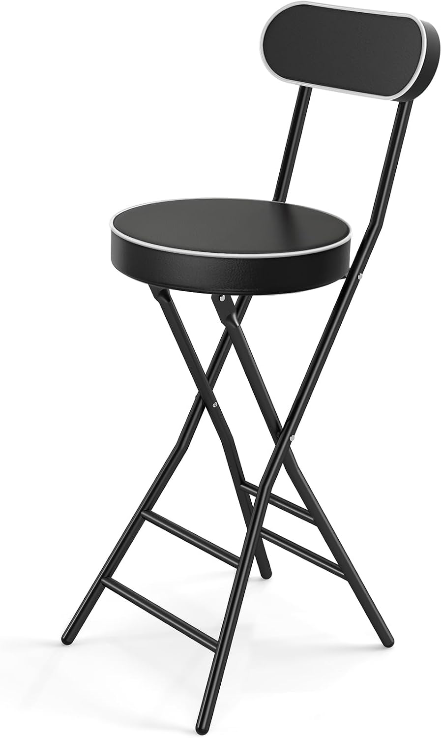 Folding Stool with Back Support, 24 Inch Portable Collapsible Bar Stool | wit...