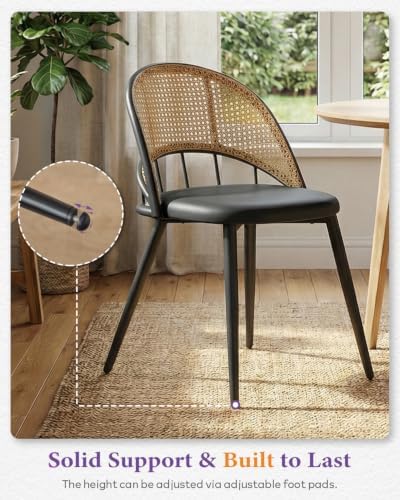 Black Rattan Dining Chairs Set of 4, Dining Room Chairs for Kitchen