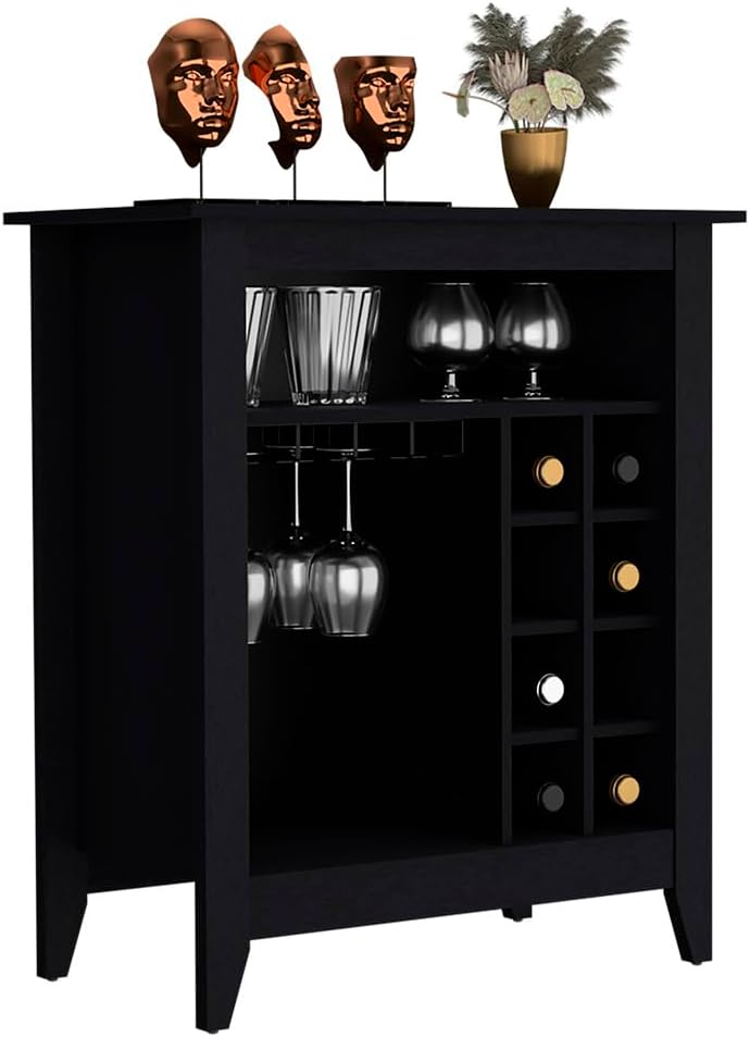 Cabinet Castle with One Open Shelf and Six Wine Cubbies | Black wengue finish...