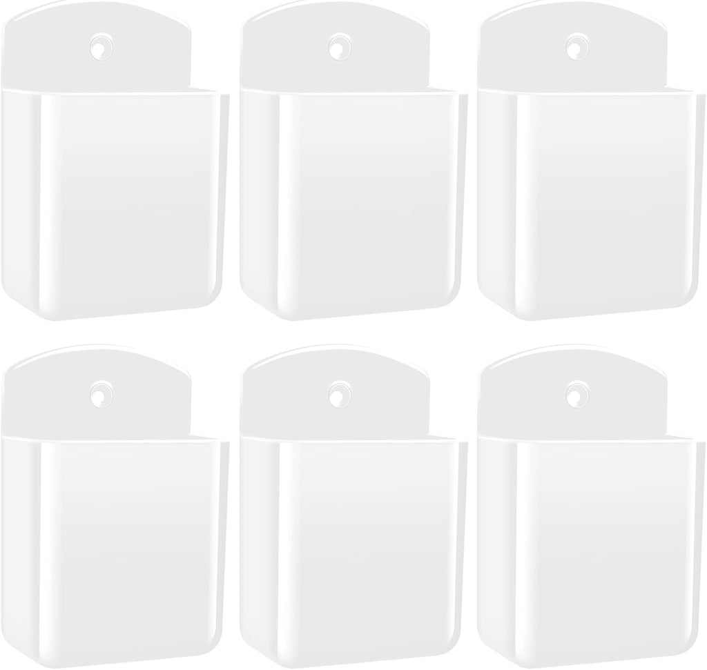 6 PCS Remote Control Holders Wall Mount, Self Adhesive TV Air Conditioner Remote Control Holder, Wall Mount Storage Box Organizer Wall Pen Holder Storage for Home Office School (White)