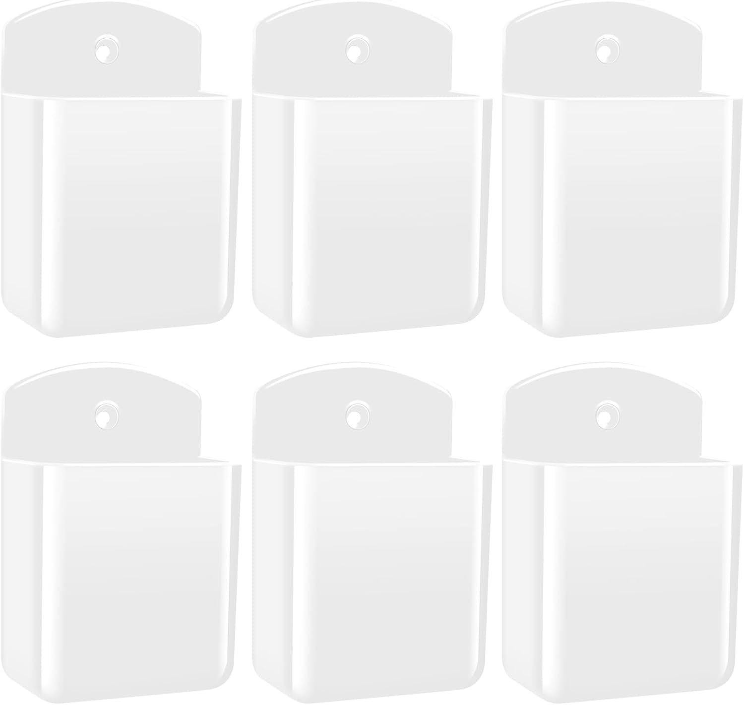 6 PCS Remote Control Holders Wall Mount, Self Adhesive TV Air Conditioner Remote Control Holder, Wall Mount Storage Box Organizer Wall Pen Holder Storage for Home Office School (White)