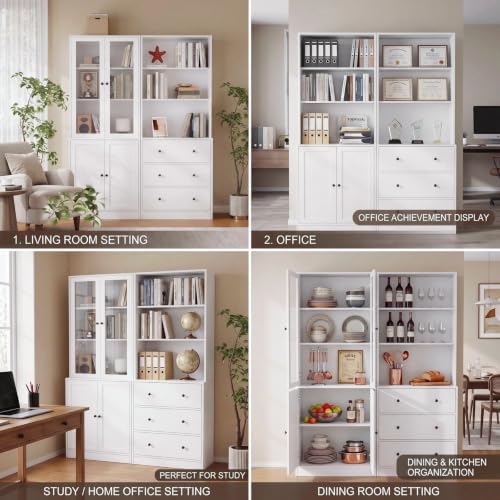 TUSY 71" H Bookshelf with Storage, 6-Tier Modern Bookshelves with 3 Larg...