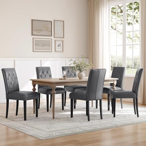 Yaheetech Dining Chairs Set of 6 Button Tufted Kitchen Chairs Gray