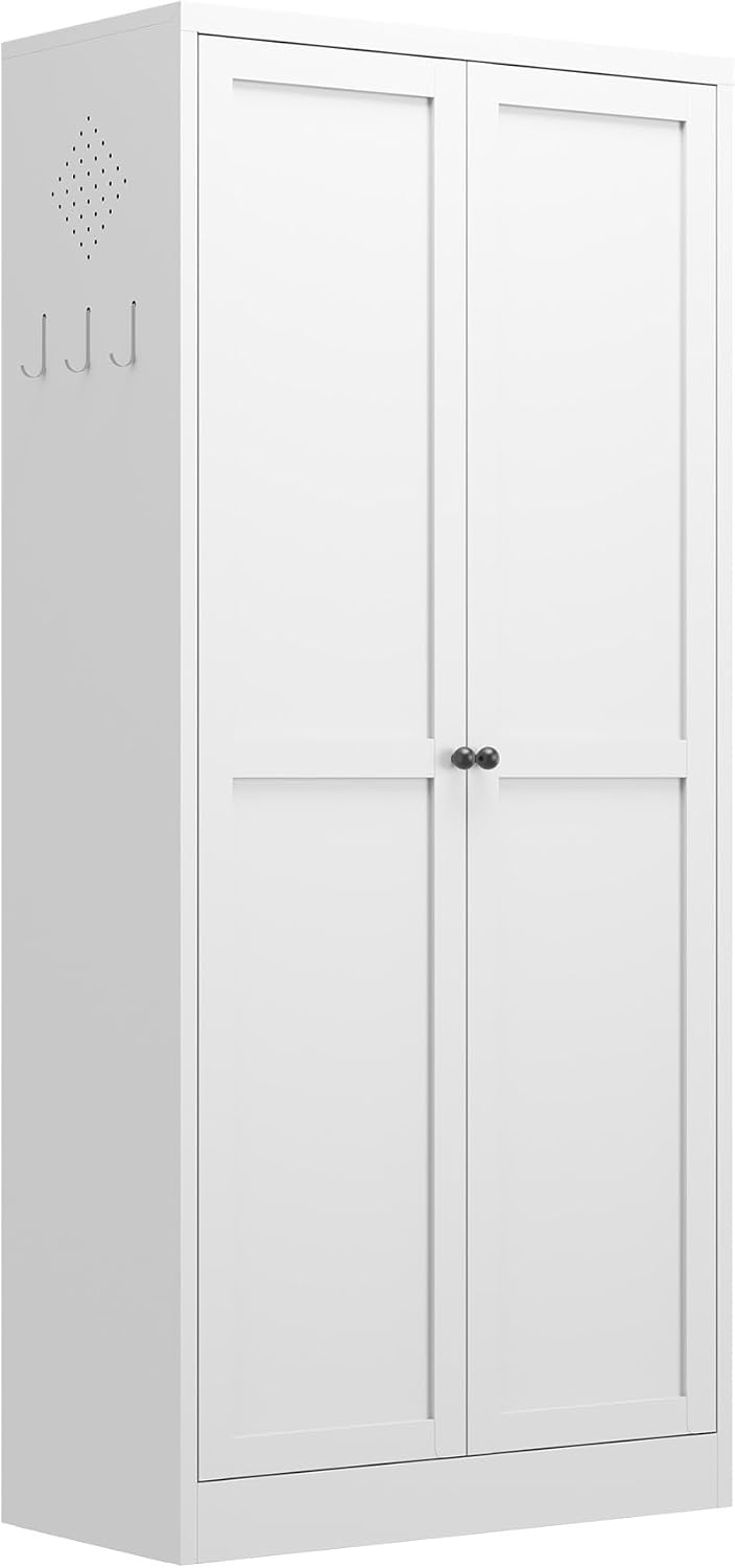 61" White Metal Kitchen Pantry Cabinet Adjustable Storage with 4 Shelves...