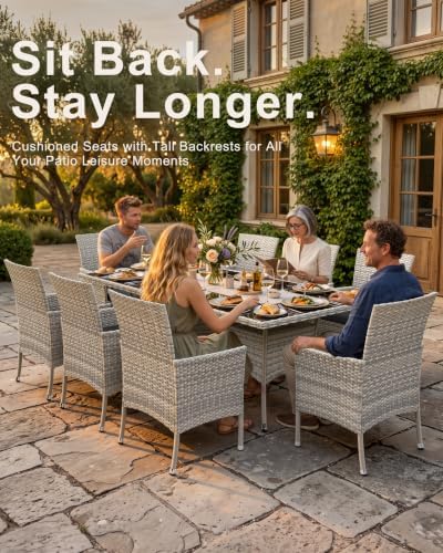 10-Piece Patio Dining Set, 2 Tempered Glass Tables & 8 Wicker Chairs