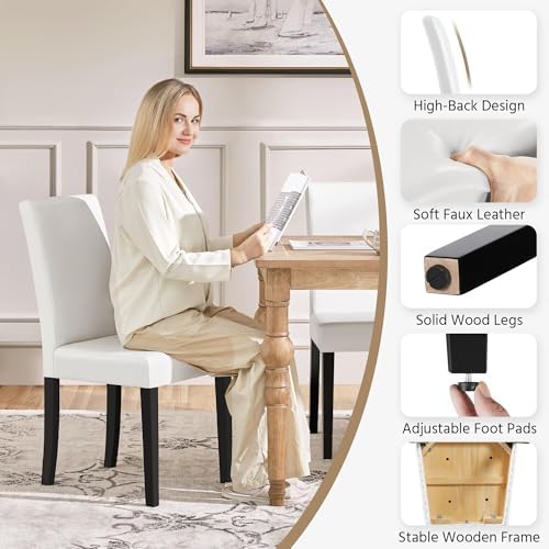 Yaheetech Dining Chairs Set of 2 Upholstered Kitchen Chairs White