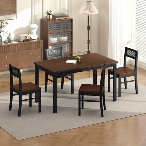 Dining Table Set for 4, Solid Wood Kitchen Table Chairs Set of 4, 43.3” Space...