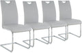 Goujxcy Dining Chairs Set of 4, Modern High Back Kitchen Chairs with Metal Legs and Faux Leather Padded Seat Upholstered Dining Chairs for Dining & Kitchen,Living Room (Light Gray&Silver, Set of 4)