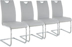 Goujxcy Dining Chairs Set of 4, Modern High Back Kitchen Chairs with Metal Legs and Faux Leather Padded Seat Upholstered Dining Chairs for Dining & Kitchen,Living Room (Light Gray&Silver, Set of 4)