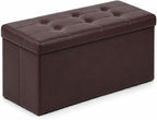 ALASDO 30 Inch Folding Storage Ottoman Bench with Hidden Storage, PU Leather Ottoman Foot Rest Stool, End of Bed Bench for Bedroom, Living Room, Entryway and Closet, Brown