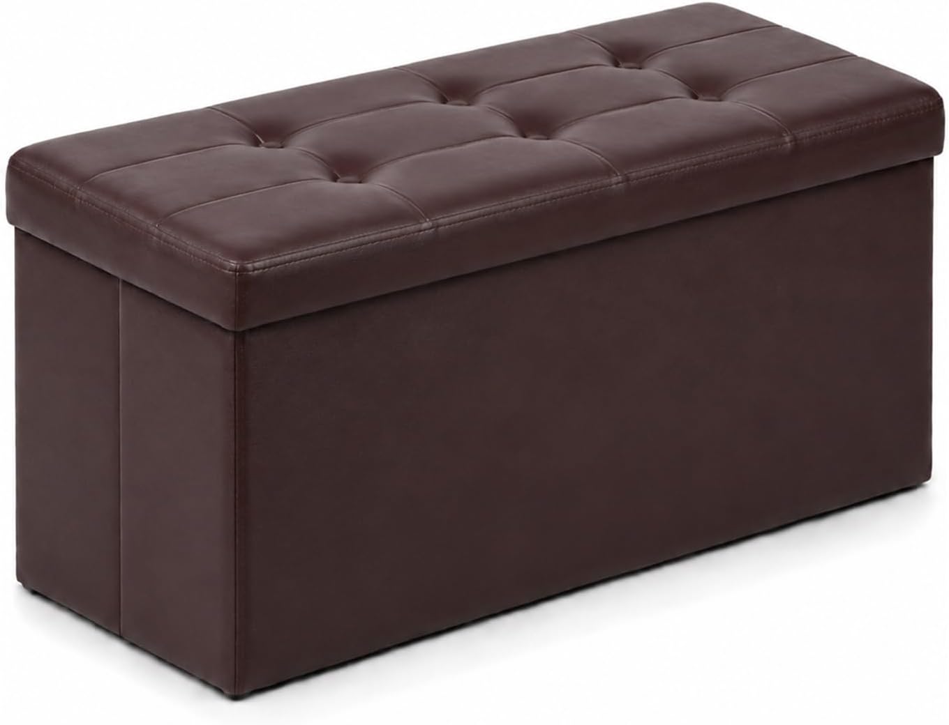 ALASDO 30 Inch Folding Storage Ottoman Bench with Hidden Storage, PU Leather Ottoman Foot Rest Stool, End of Bed Bench for Bedroom, Living Room, Entryway and Closet, Brown