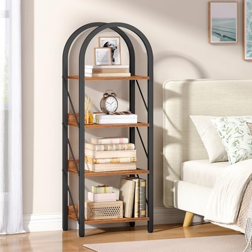HOOBRO Bookshelf, 4-Tier Arched Bookshelf, Industrial Bookcase with Metal Fra...