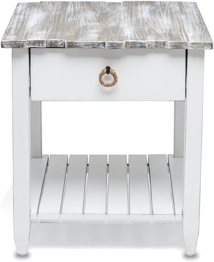 Pemberly Row Contemporary Wood End Table with Drawer, White/Gray Finish, 24&q...