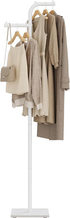 Coat Hanger Stand, Modern Garment Rack with Rock Slab Base, Heavy-duty Metal Clothes Tree for Boutiques, Hallway, Entryway, 68.9 Inches High, White, GYJ012W