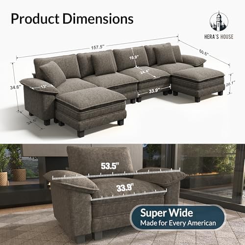HERA'S HOUSE 158" Oversized Modular Sectional U Shaped Sofa,Chenille...