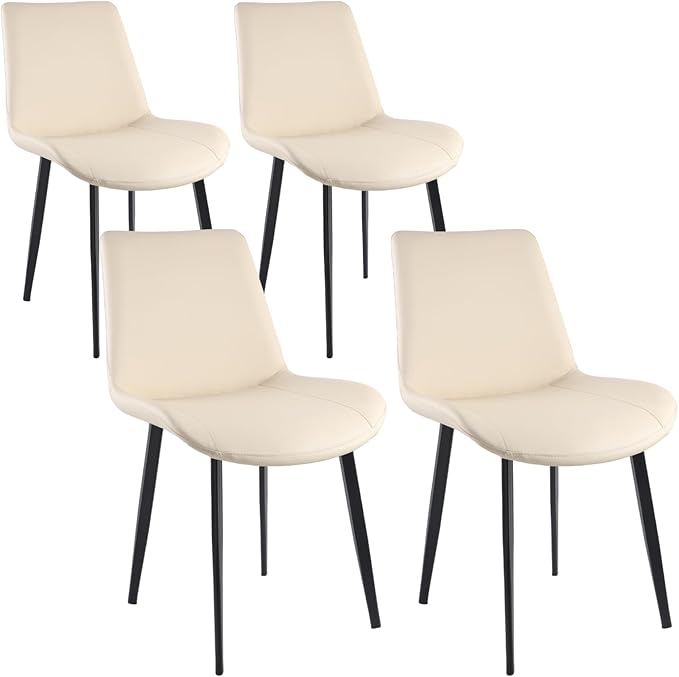 Dining Chairs, Modern PU Leather Dining Chairs, Dining Room Chairs with Sturdy Metal Legs, Upholstered Seat Kitchen Chairs for Living Room, Restaurant (Beige, Set of 4)