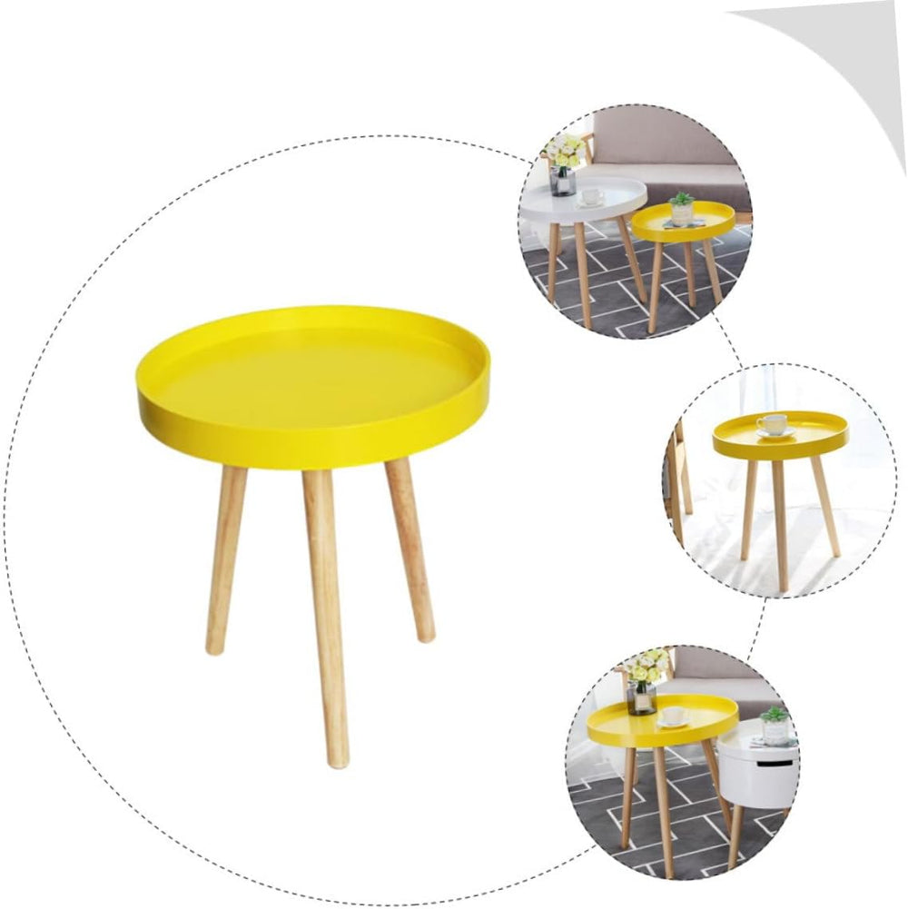 VALICLUD Nordic Style Mini Round Decorative Sofa Side Table with Yellow Wood ...