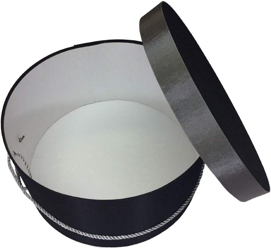 Sarah's Hat Boxes Classic Black/Gray Hat Box – 8.75" x 4.5" (Dia. x Ht.) Handmade in USA – Odorless Non-Toxic Adhesive, Cording Handle – Premium Storage for Hats & Accessories