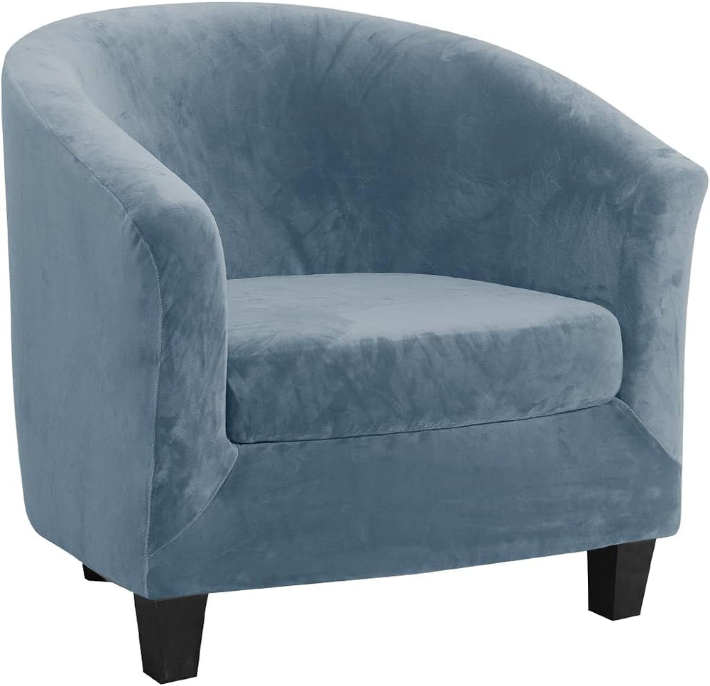 MIFXIN Tub Chair Slipcover 2-Piece Velvet Barrel Club Chair Covers with Cushi...