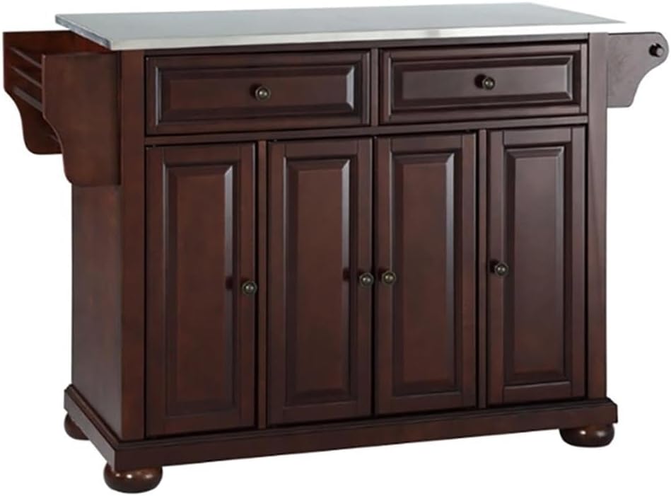 Pemberly Row Contemporary Wood Kitchen Island in Mahogany Finish