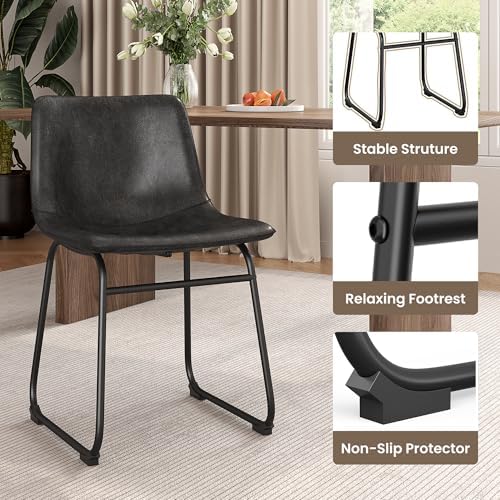REONEY Dining Chairs Set of 6, 18" PU Leather Dinner Chairs, Black
