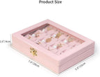 Jewelry Box Necklace Organizer Tray, Pink Velvet Necklace Display Case for Storage Small Display Tray 12 Grid Pendant Holder for Women