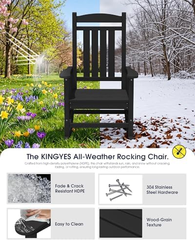 KINGYES Oversized Outdoor Rocking Chairs Set of 2, HDPE Porch Rocker, Black |...