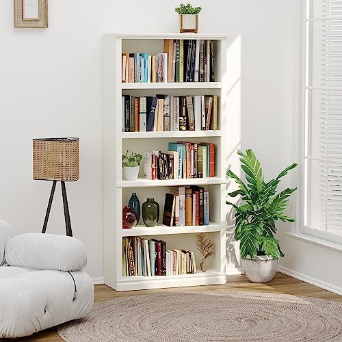 Bevfint 70-Inch Tall White Bookcase, 5 Tiers Shelves Open Storage Bookshelf