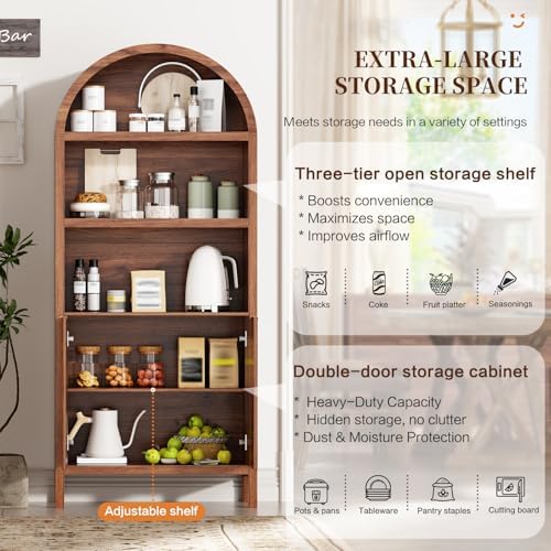 Ieejdn 71" Tall Arched Kitchen Pantry,Modern Fluted Wood Storage Cabinet...