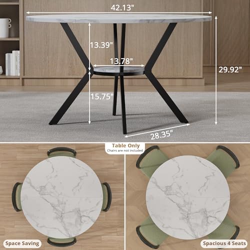 42" Round Dining Table for 2-4, Modern Kitchen Table with Faux Marble Ta...