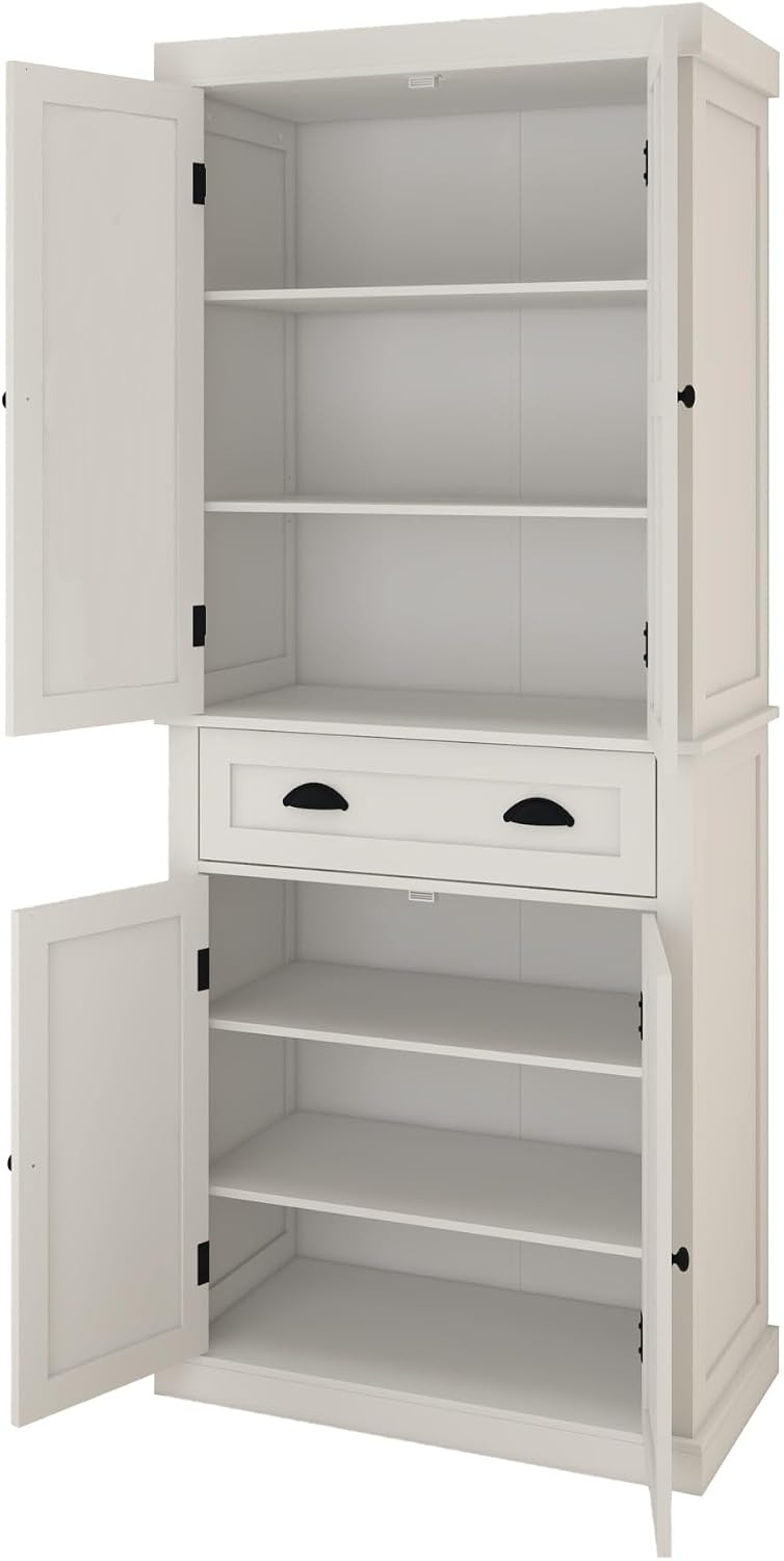 Modern Kitchen Pantry Storage Cabinet, 4 Doors and 2 Adjustable Shelves, for ...