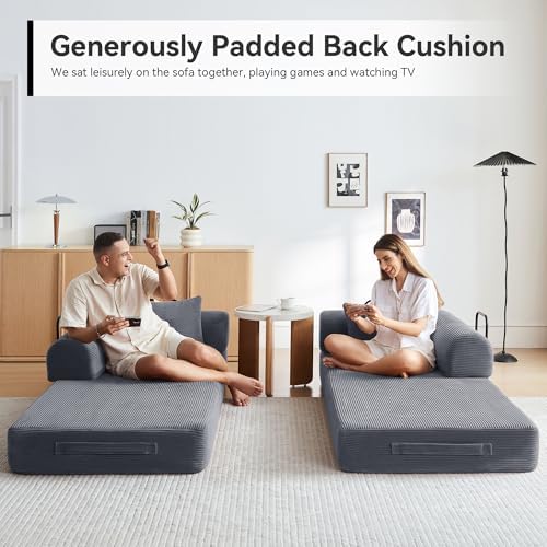 79" Convertible Sofa Bed, Couch for Living Room (Dark Gray) | Corduroy L...