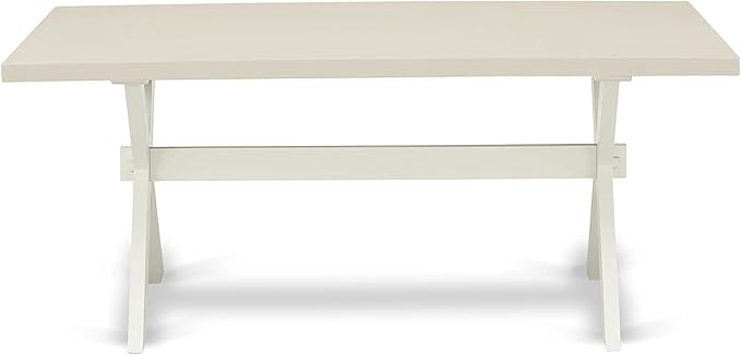 East West Furniture X027EL207-6 6 Piece Dining Set Contains a Rectangle Dining Room Table with X-Legs and 4 Gray Linen Fabric Parson Chairs with a Bench, 40x72 Inch, Multi-Color