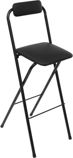 1 Pcs Foldable Bar Stool 29.5'', Tall Foldable Portable Bar Stool with Backrest 275lbs Load Capacity Counter Height Seat, for Kitchen, Living Room, Garden, Camping (1, Black)